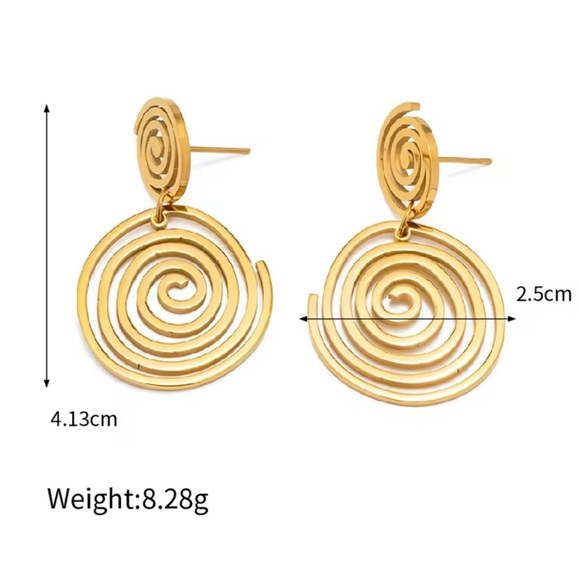 18K Gold Plated Swirl Earrings*Drop Earrings*Spiral Earrings*Waterproof Jewelry - Picture 8 of 8